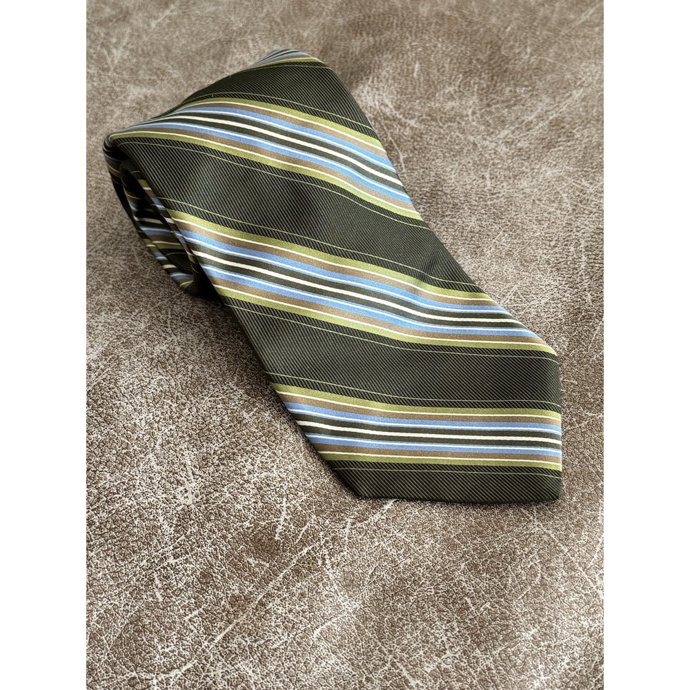 John W. Nordstrom Imported Silk Brown Blue & Green Striped Mens Tie‎ USA Made